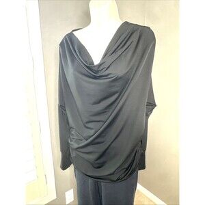 Unbranded Black Long Sleeve Top Ruched Side SZ M Side V neck Boat Neck MEDIUM